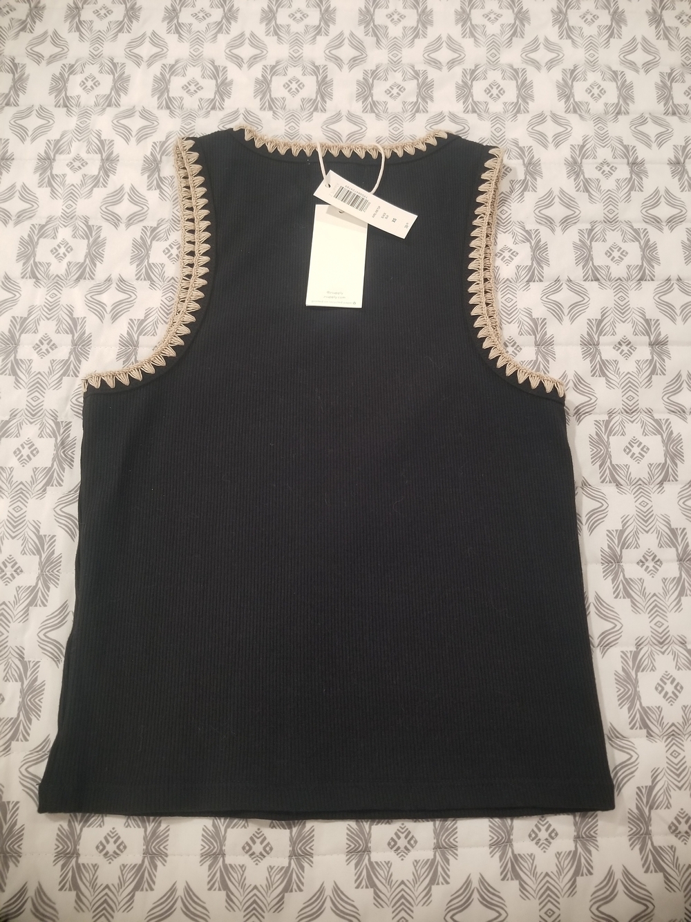 Z Supply Black Ribbed Tank with Cream Trim Accent - Picture 4 of 5